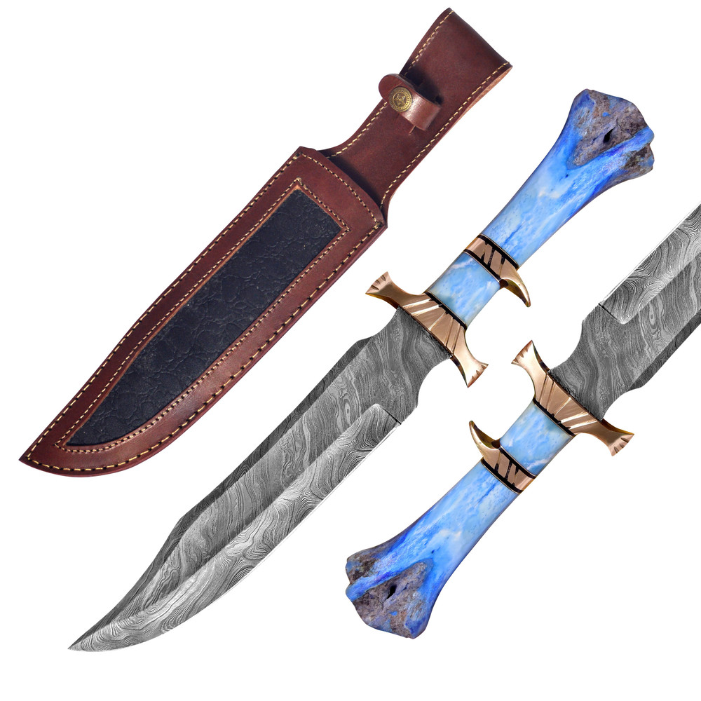 Handmade Damascus Bowie Knife Sharp Edge Bone Handle Fixed Blade Hunting Bowie Knife 16 Bowie Knife