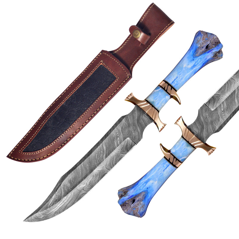 Handmade Damascus Bowie Knife Sharp Edge Bone Handle Fixed Blade Hunting Bowie Knife 16 Bowie Knife