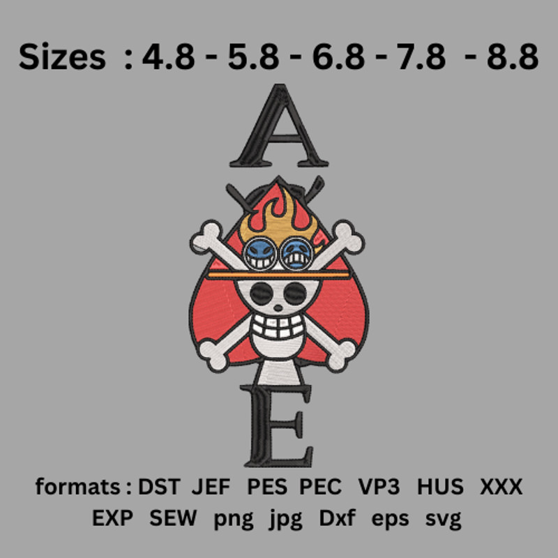 Ace Flame Embroidery Design Anime Digital Download PES DST SVG More 0