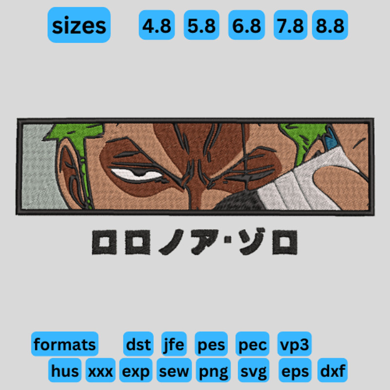 One Piece  Zoro Embroidery  Vector Art  Digital Download 0