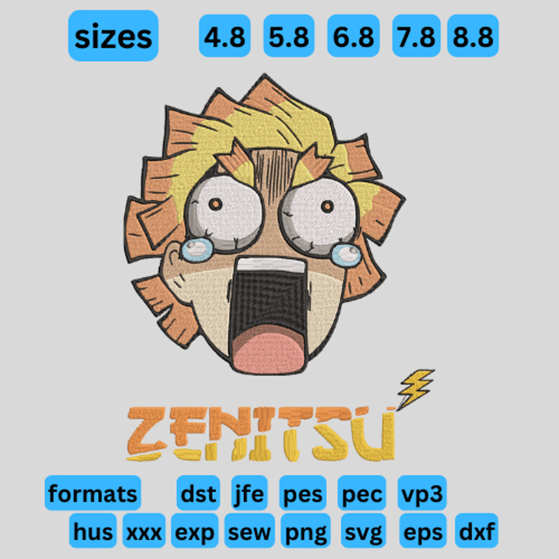 Demon Slayer  Zenitsu Agatsuma Embroidery  Vector Art  Digital Download 0