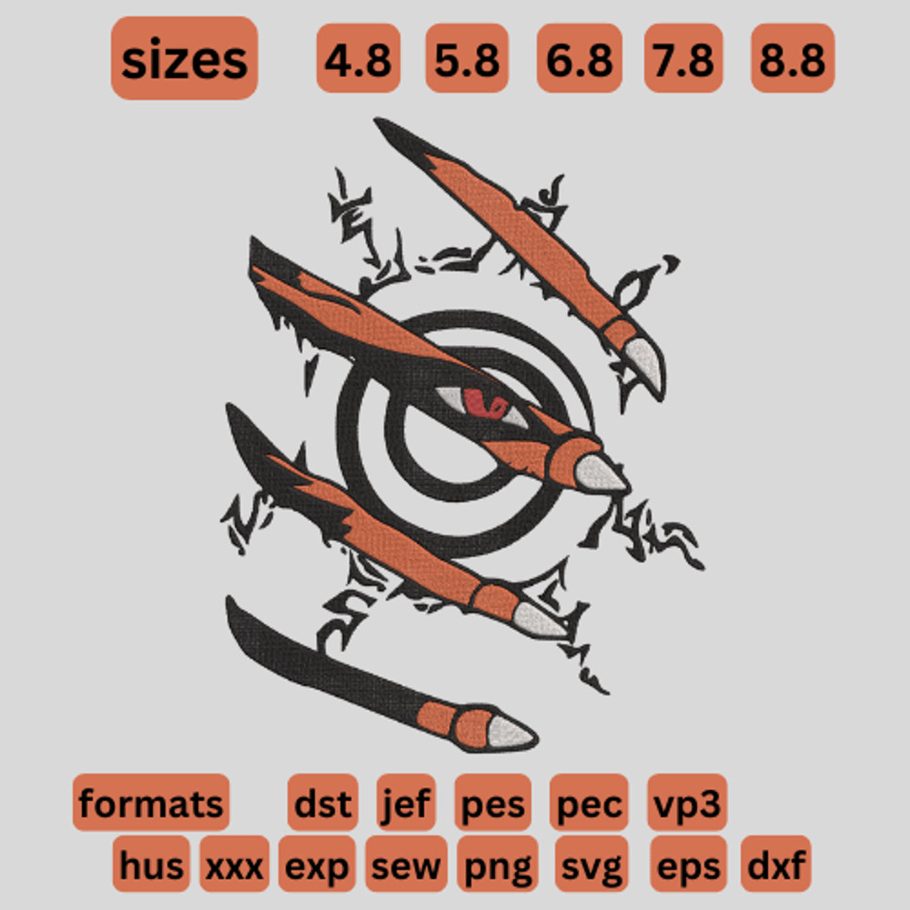 Naruto  Kurama Embroidery  Vector Art  Digital Download 1