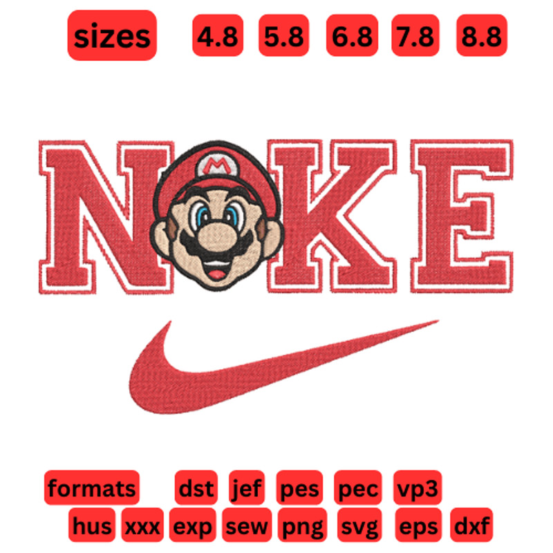 Super Mario Nike Embroidery Vector Art Digital Download 0