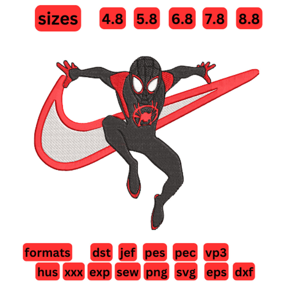 Spider Man  Nike Miles Morales  Embroidery  Vector Art  Digital Download 0