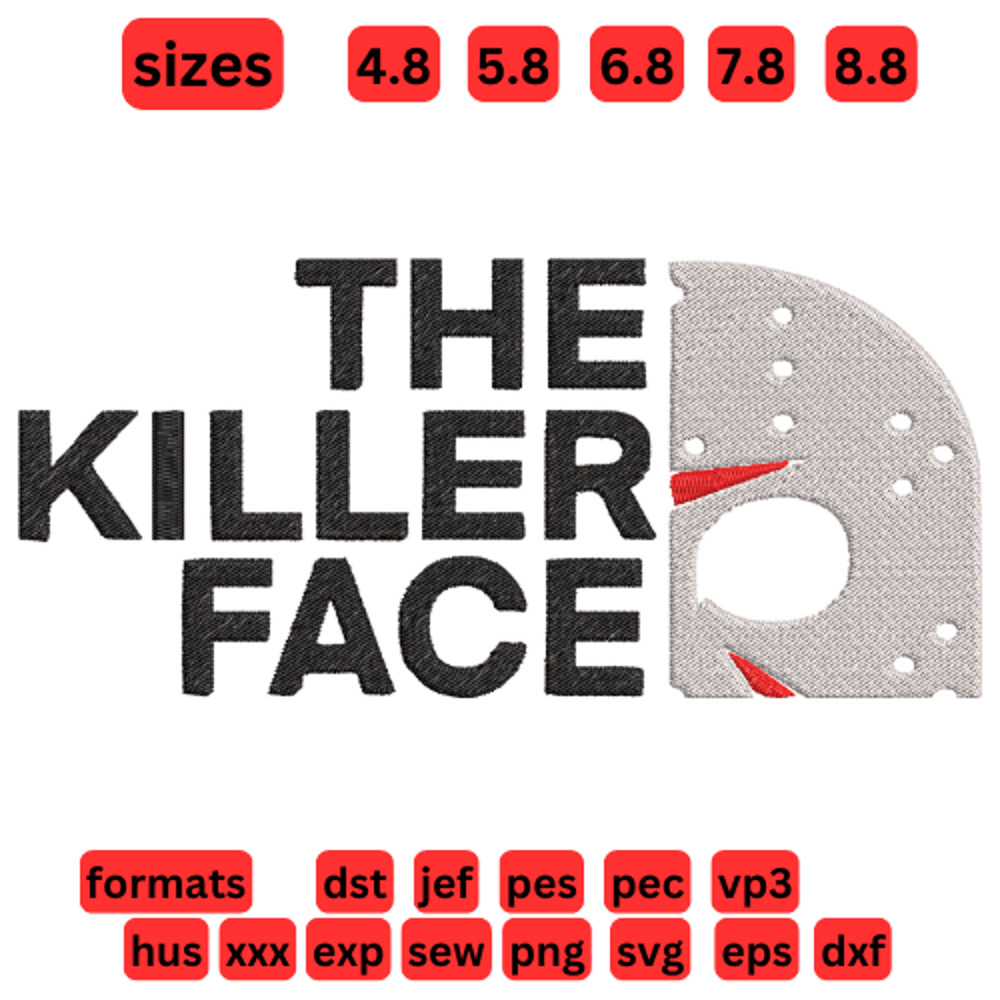 Horror Killer Face  Jason Mask Design  Embroidery  Vector Art  Digital Download 0