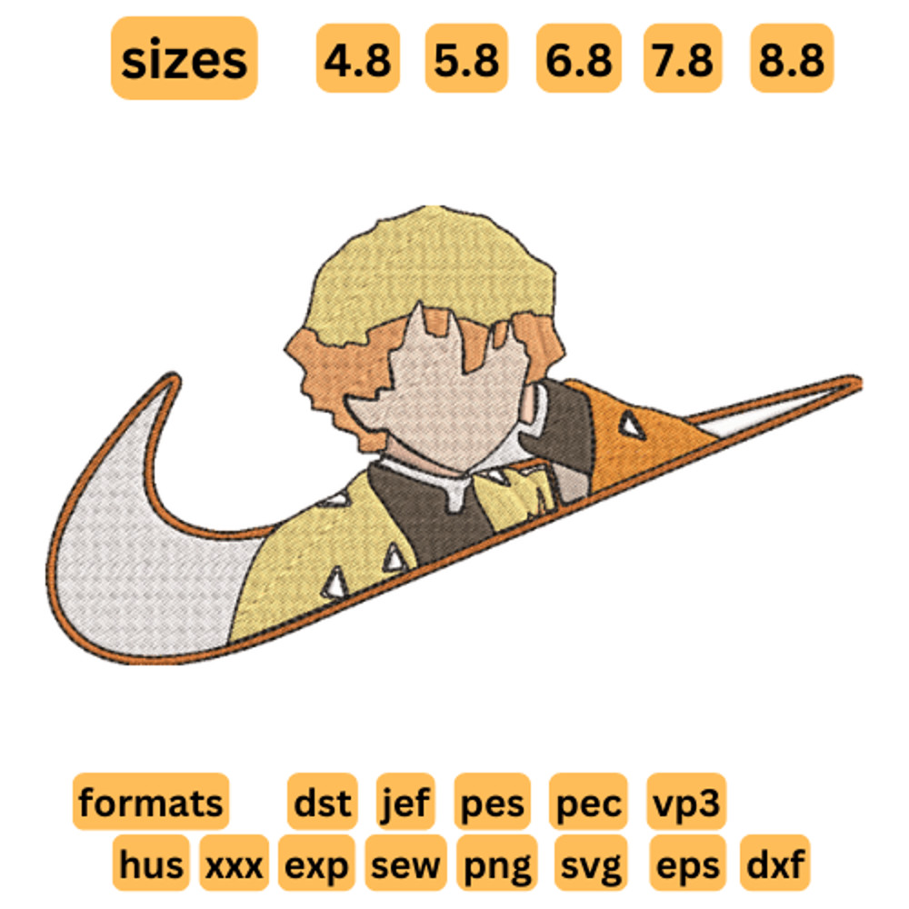 Demon Slayer  Zenitsu Nike Design  Embroidery  Vector Art  Digital Download 0