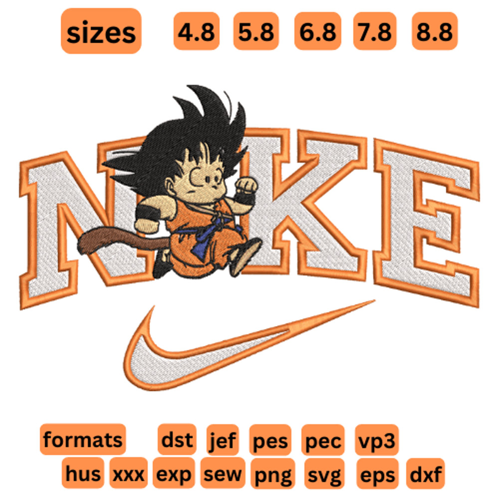 Dragon Ball  Goku Nike Embroidery  Vector Art  Digital Download 0