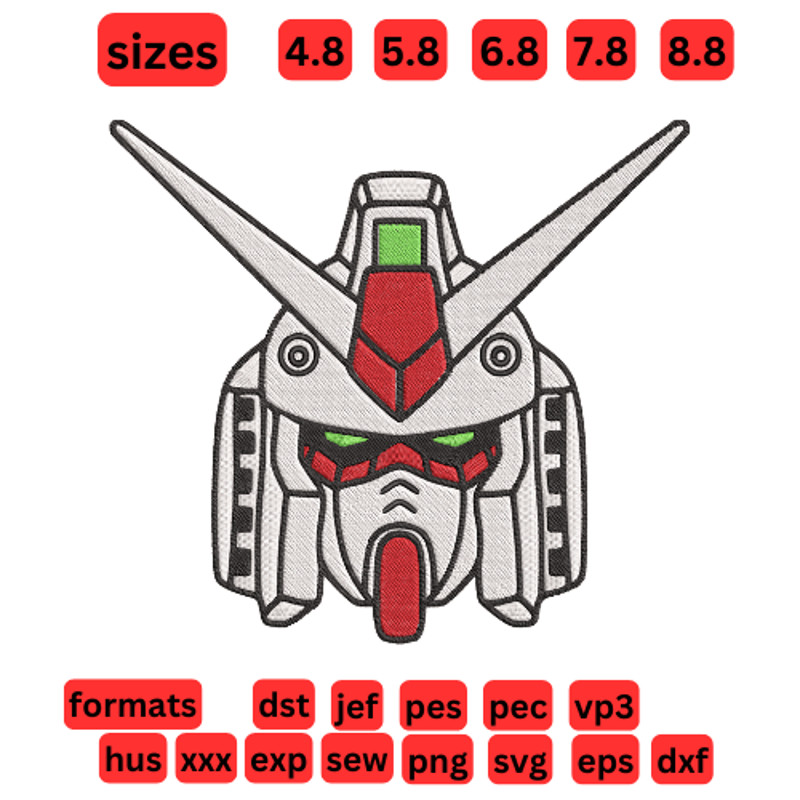 Gundam Mecha Warrior  Embroidery  Vector Art  Digital Download 0