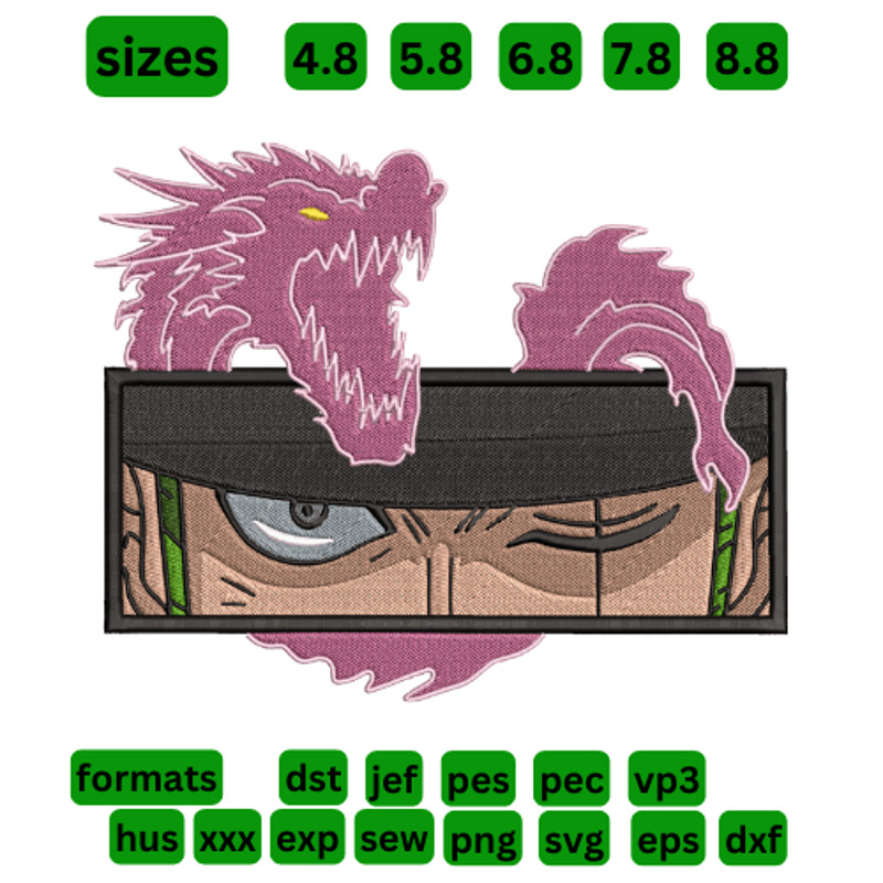 One Piece  Roronoa Zoro  Embroidery  Vector Art  Digital Download 0