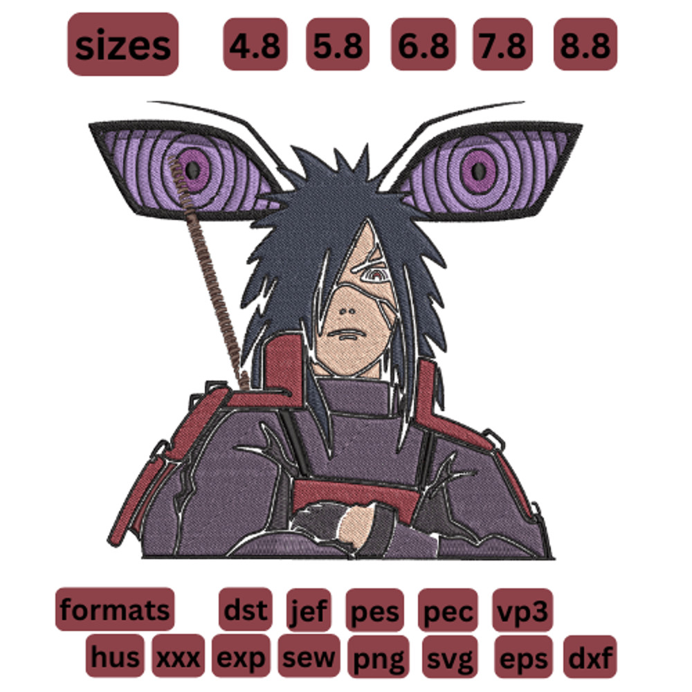 Naruto  Madara Uchiha  Embroidery  Vector Art  Digital Download 0