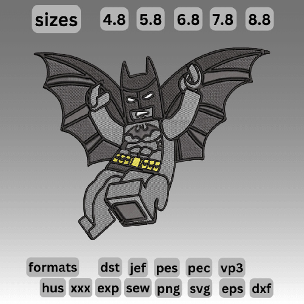 LEGO Batman  Embroidery  Vector Art  Digital Download 0