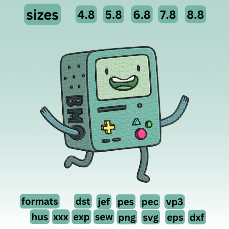 Bmo Console Buddy Adventure Time  Embroidery  Vector Art  Digital Download 0