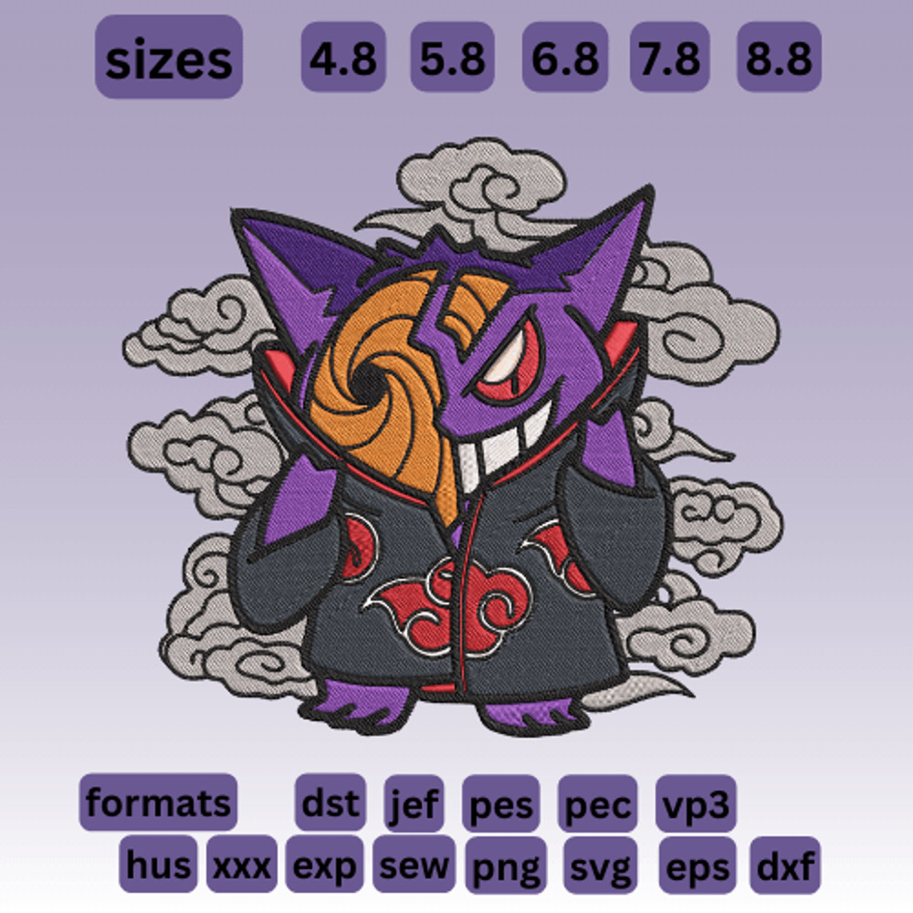 Gengar Pokemon X Obito Uchiha Embroidery Vector Art Digital Download 0