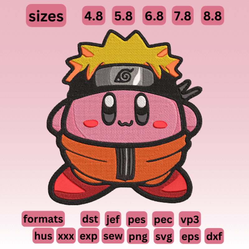 Kirby X Naruto  Embroidery  Vector Art  Digital Download 1