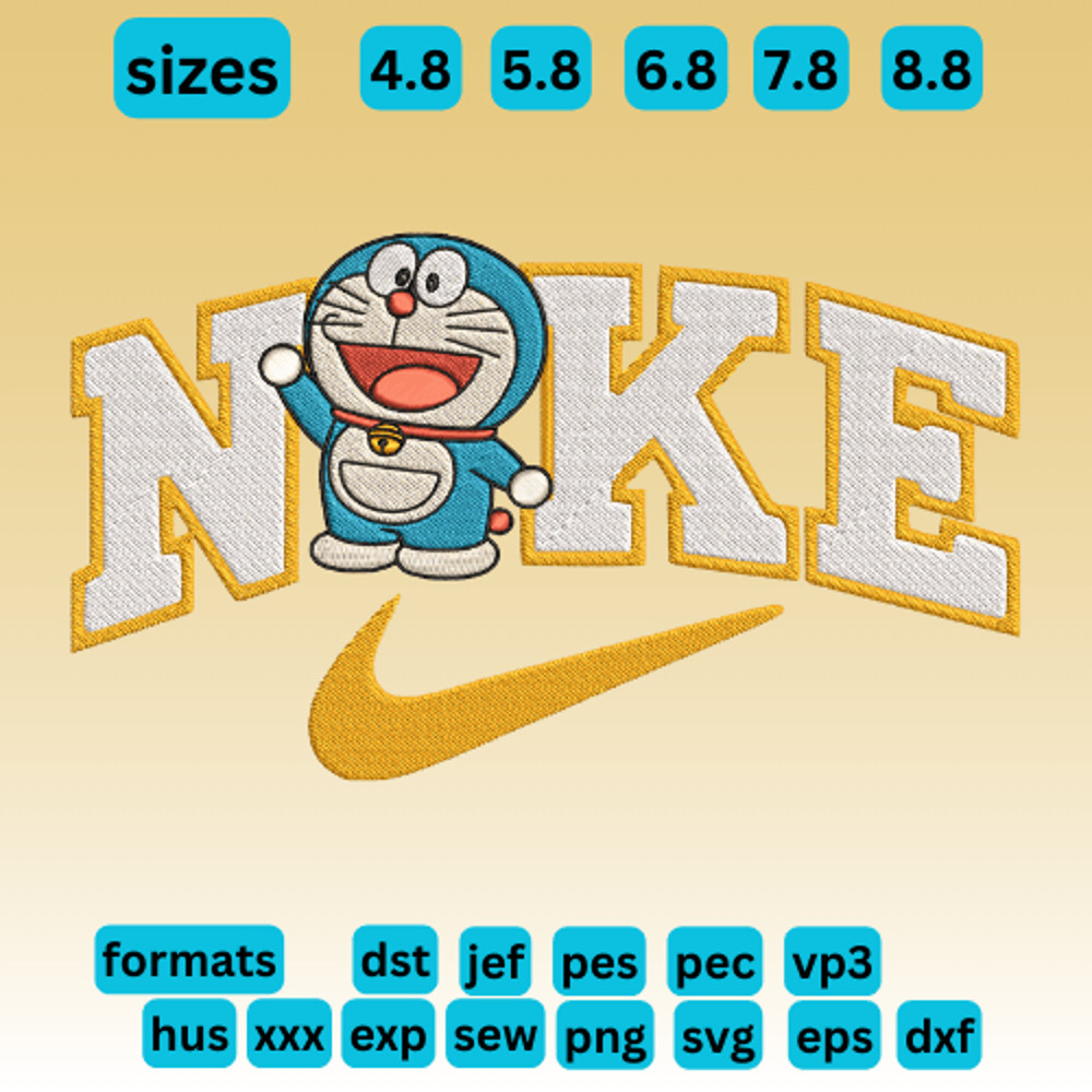 Doraemon X Nike Embroidery Vector Art Digital Download 0