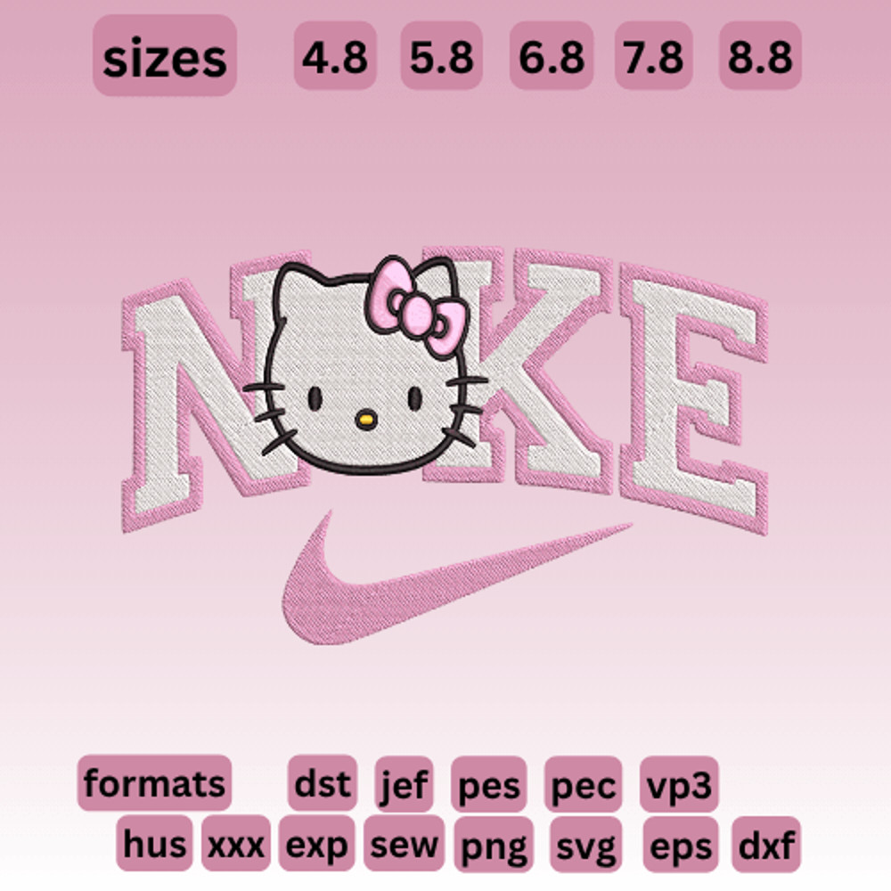 Hello Kitty Nike Style  Embroidery  Vector Art  Digital Download 0