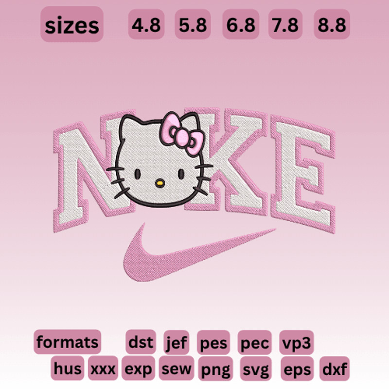 Hello Kitty Nike Style  Embroidery  Vector Art  Digital Download 0