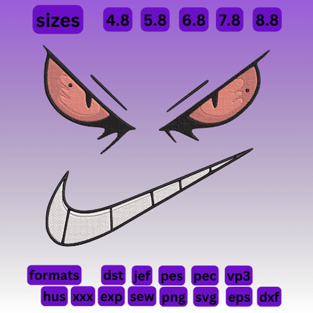 Gengar Pokemon Nike Style  Embroidery  Vector Art  Digital Download 0
