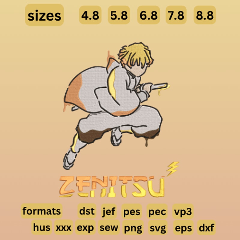 Demon Slayer Zenitsu Agatsuma Embroidery Vector Art Digital Download 0