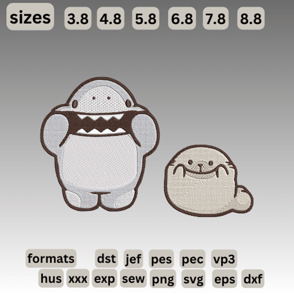 Samezu Smiles Cute Shark  Embroidery  Vector Art  Digital Download 0