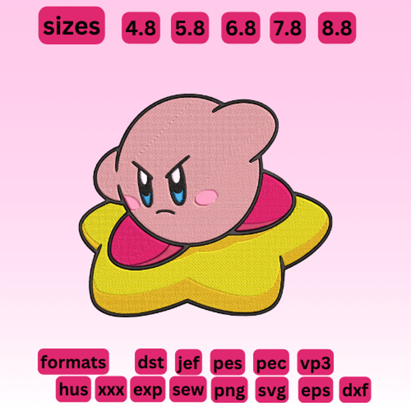 Kirby  Embroidery  Vector Art  Digital Download 0