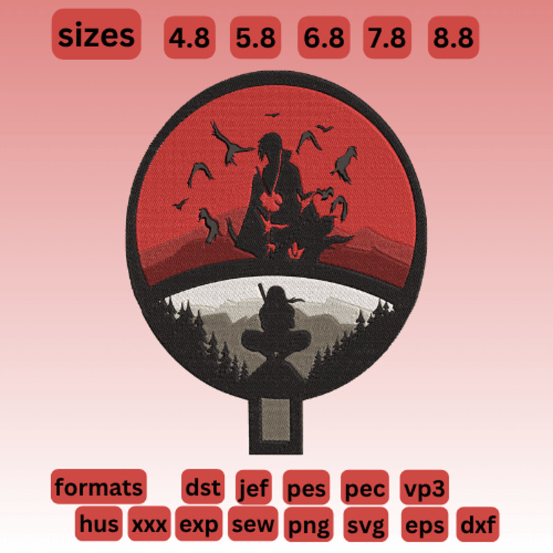 Itachi Uchiha Inspired  Embroidery  Vector Art  Digital Download 0