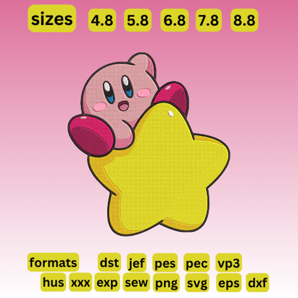Kirby Star  Embroidery  Vector Art  Digital Download 0