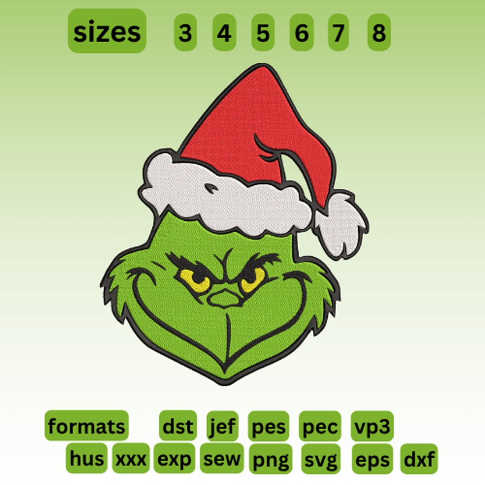 The Grinch Embroidery Vector Art Digital Download 0