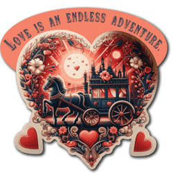 Valentine's day. Digital sticker. Retro sticker. Sticker PNG. Romantic Carriage. Retro romance of the 1950s