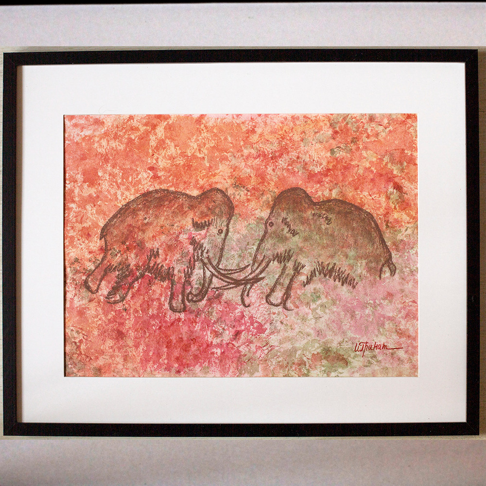 Drawing-of-a-prehistoric-hunters-is-a-modern-abstract-watercolor-drawing-on-paper-Painting-for-interior-as-a-gift-mammoth-hunting-by-prehistoric-man.jpg