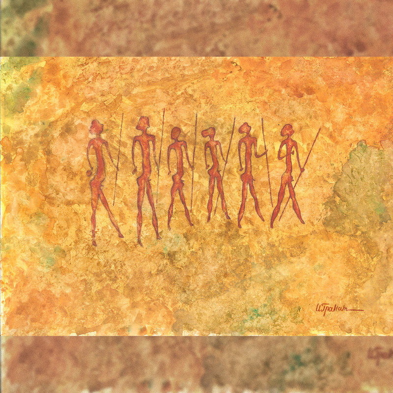 Drawing-of-a-prehistoric-hunters-is-a-modern-abstract-watercolor-drawing-on-paper-Painting-for-interior-as-a-gift-warriors-by-prehistoric-man.jpg
