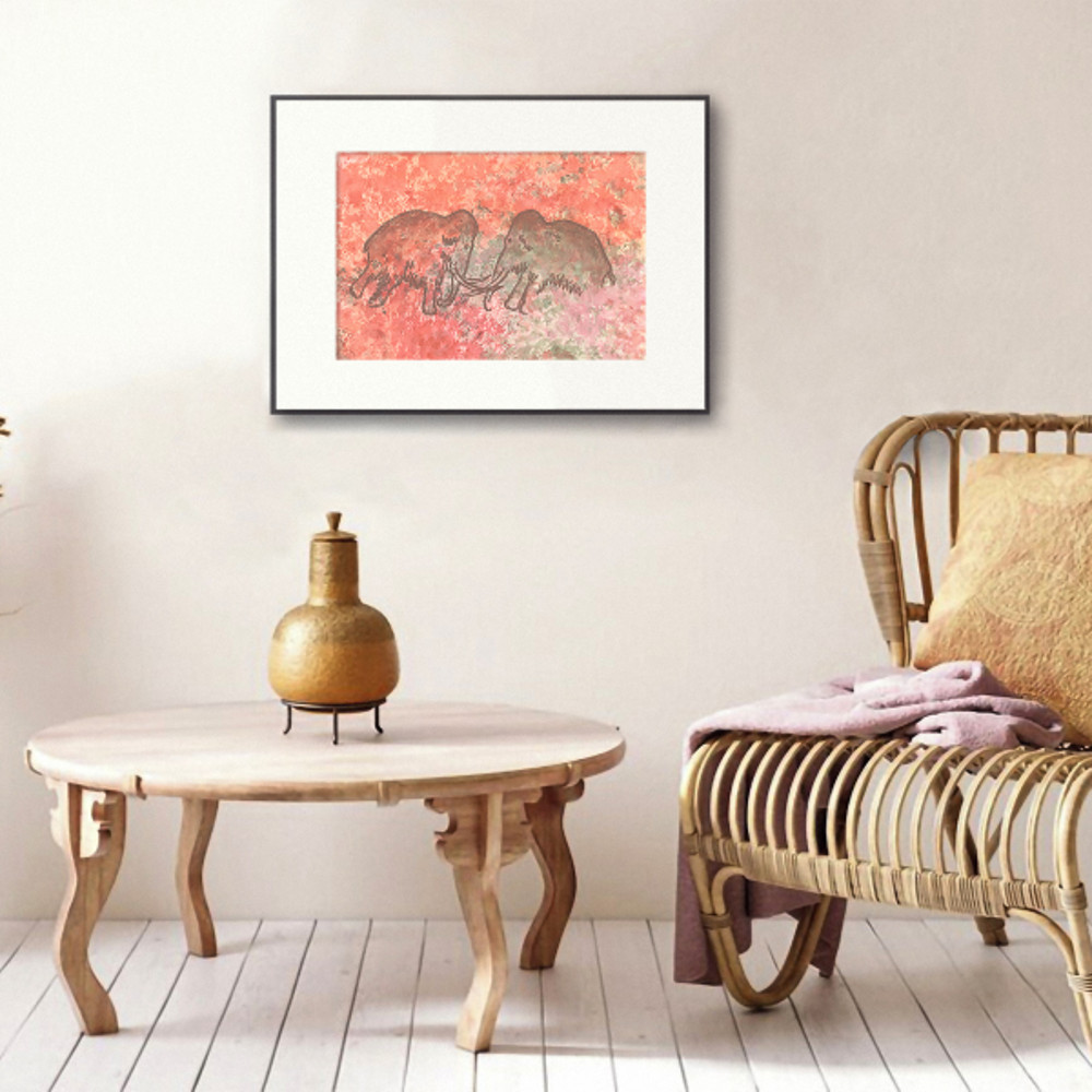 Drawing-of-a-prehistoric-hunters-is-a-modern-abstract-watercolor-drawing-on-paper-Painting-for-interior-as-a-gift-mammoth-hunting-by-prehistoric-man.jpg