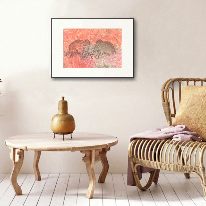 Drawing-of-a-prehistoric-hunters-is-a-modern-abstract-watercolor-drawing-on-paper-Painting-for-interior-as-a-gift-mammoth-hunting-by-prehistoric-man.jpg