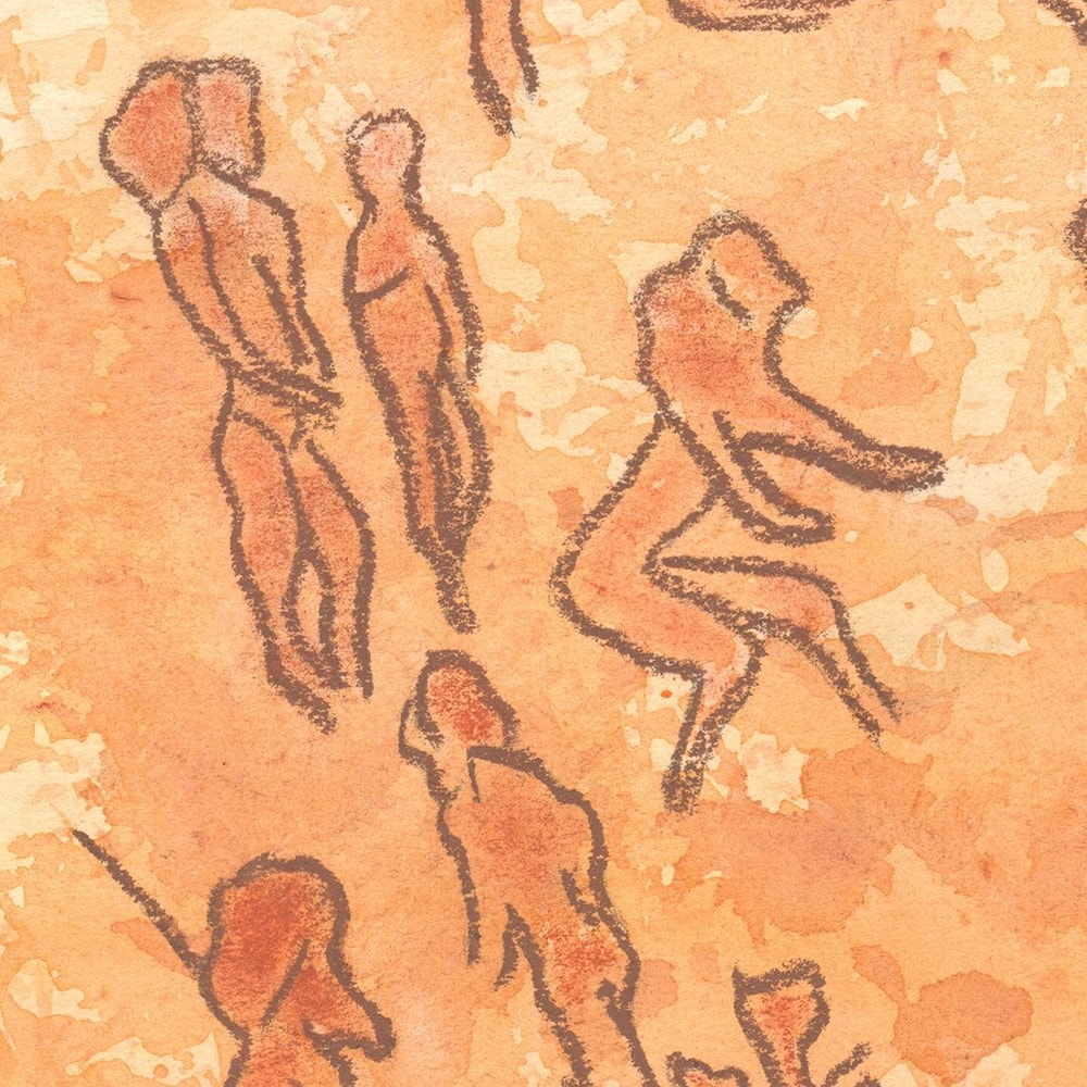 Modern Painting Interior Watercolor Painting Abstract Painting Pastel Drawing Prehistoric Man Art