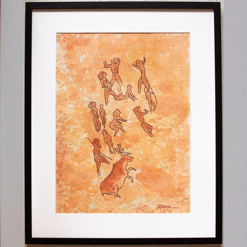 Modern Painting Interior Watercolor Painting Abstract Painting Pastel Drawing Prehistoric Man Art
