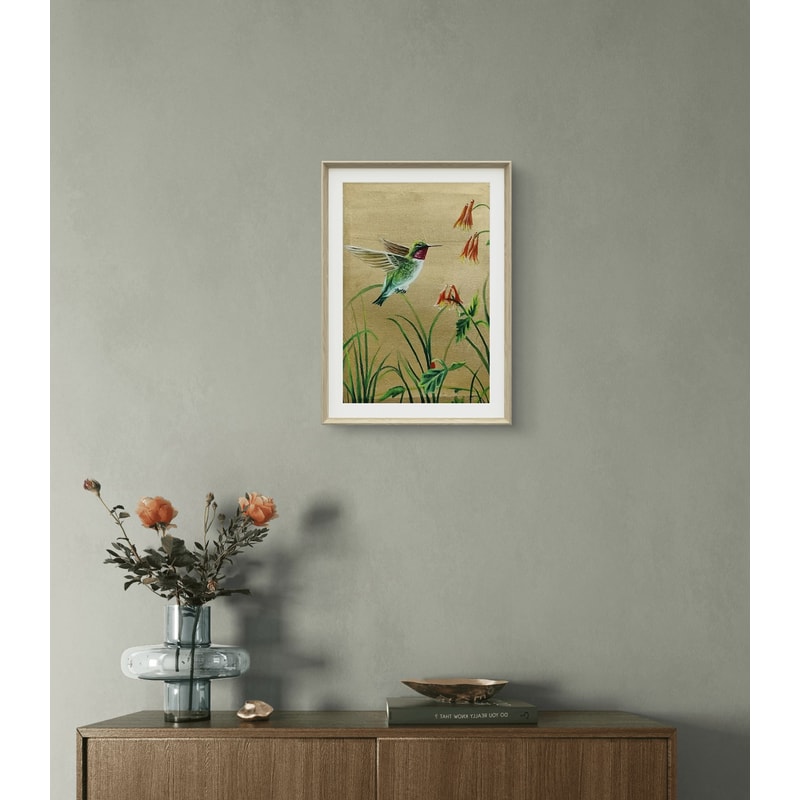 Green Sparrow And Leaves And Flowers 4