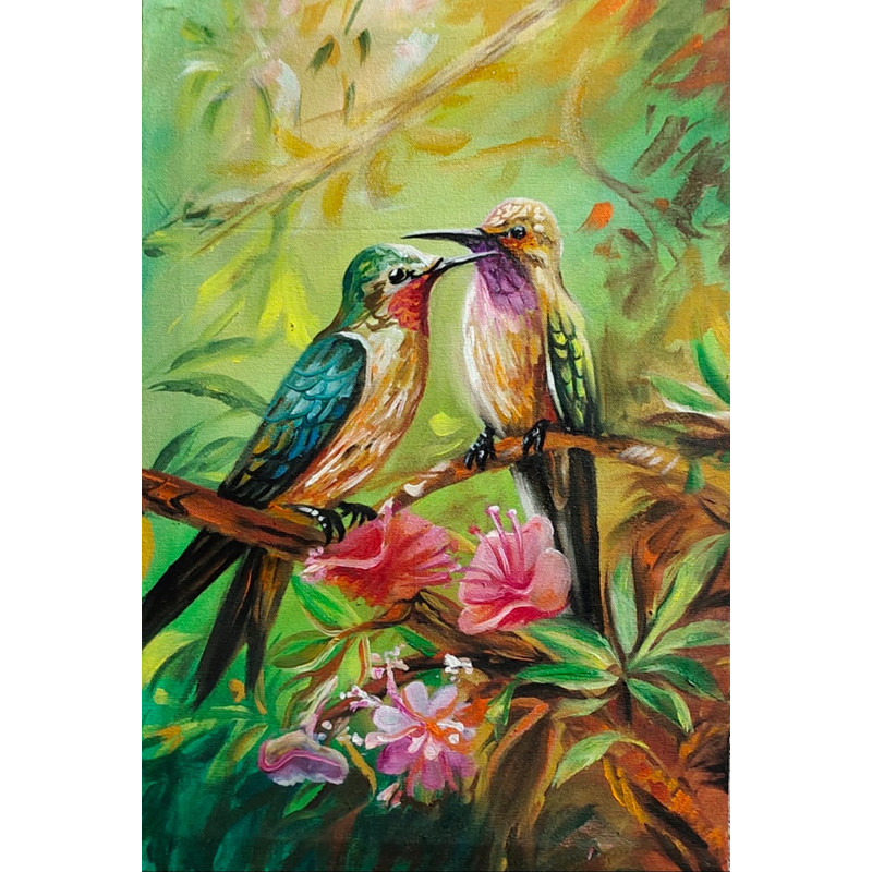 Love Birds In The Forest Branch Oil Painting 0