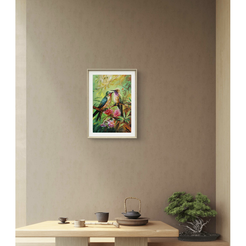 Love Birds In The Forest Branch Oil Painting 1