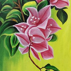 pink flowers nature study oil painting