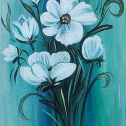 bloomed white flower oil painting