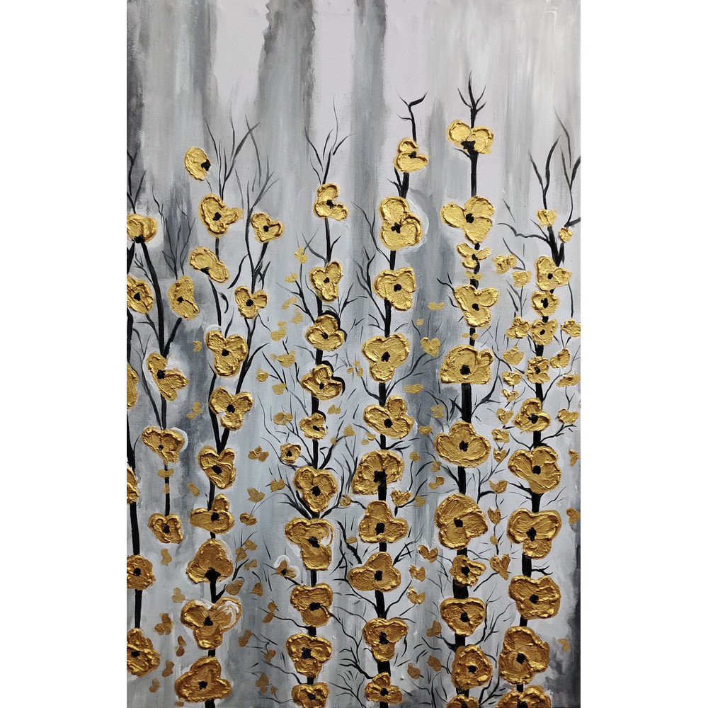 GOLDEN Flowers Moderan Art Oil Painting 0