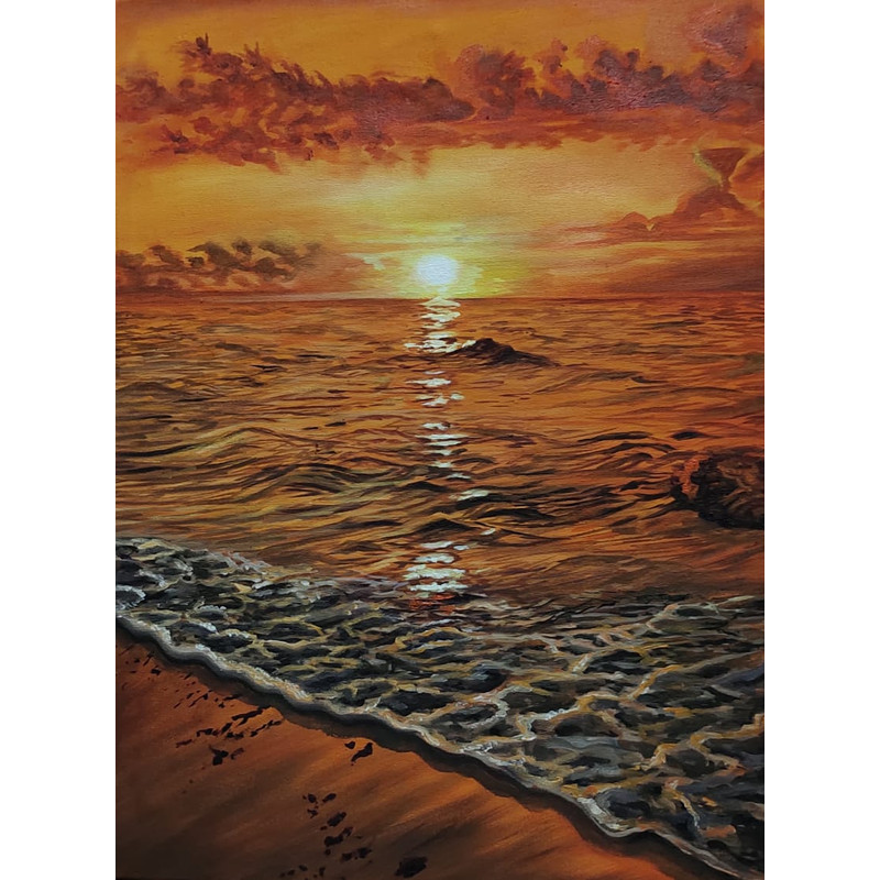 Orange Sun Light On The Ocean Side Oil Painting 0