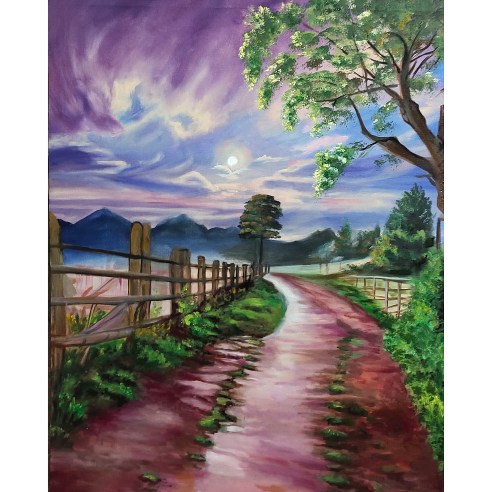 Village Road Landscape Oil Painting 1