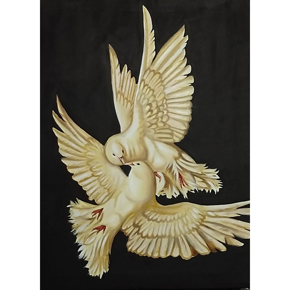 Heartwarming Oil Painting Of Two Pigeons 0