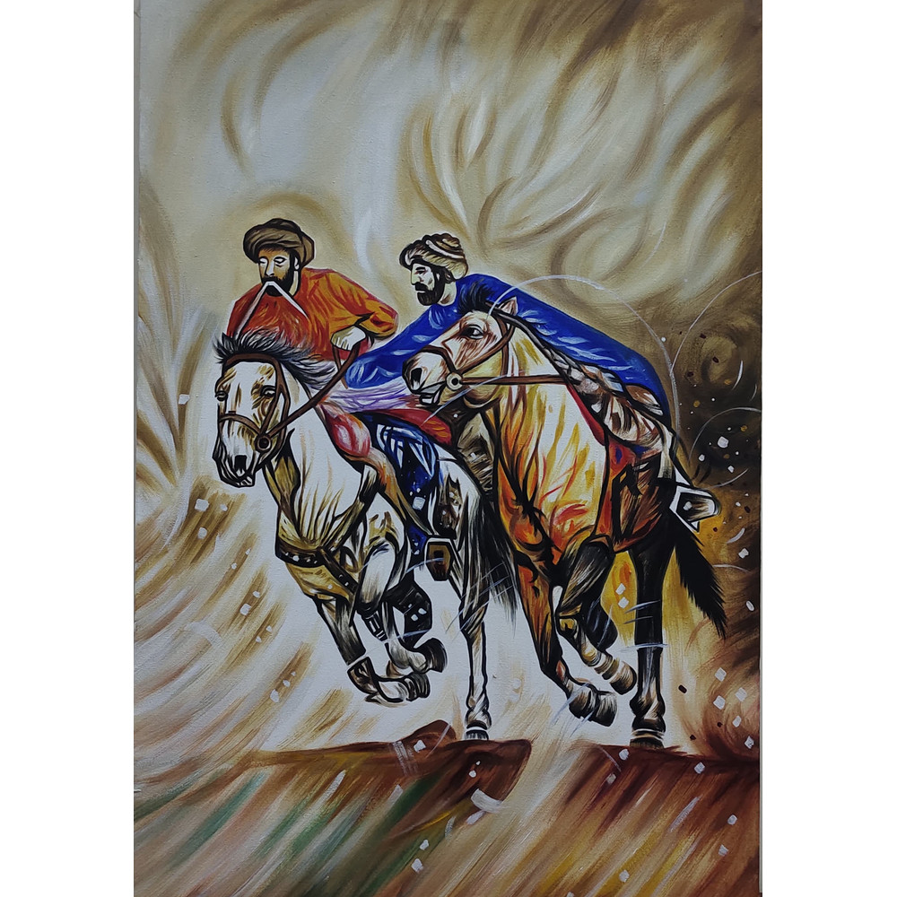 Oil Painting Of Two Horse Riders 0