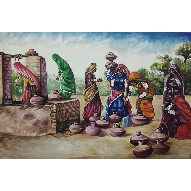 Oil Painting Of Rajasthani Women 0
