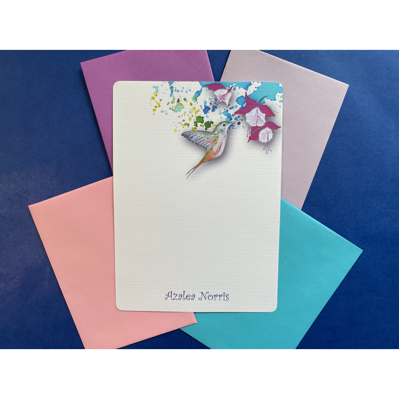 Personalized Hummingbird  Fuchsia Writing Paper  Set Of 36 0