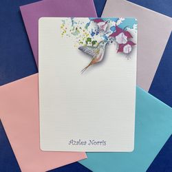 personalized hummingbird & fuchsia writing paper - set of 36