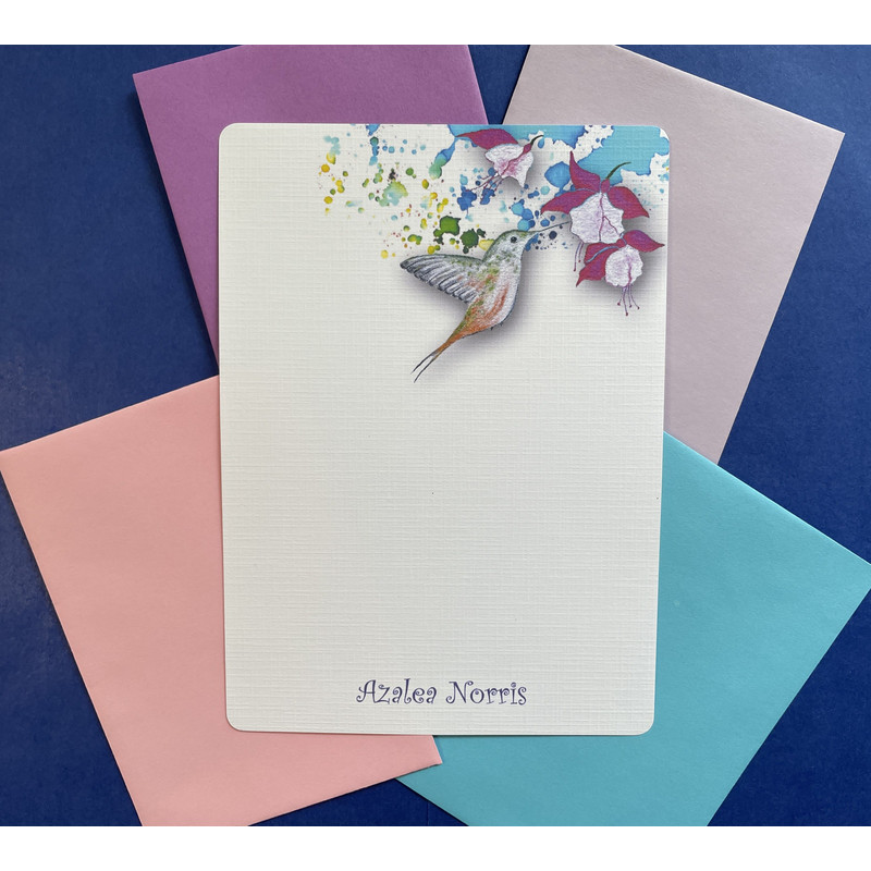 Personalized Hummingbird  Fuchsia Writing Paper  Set Of 36 0