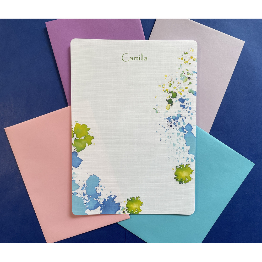 Personalized Blue  Green Abstract Writing Paper  Set Of 36 0